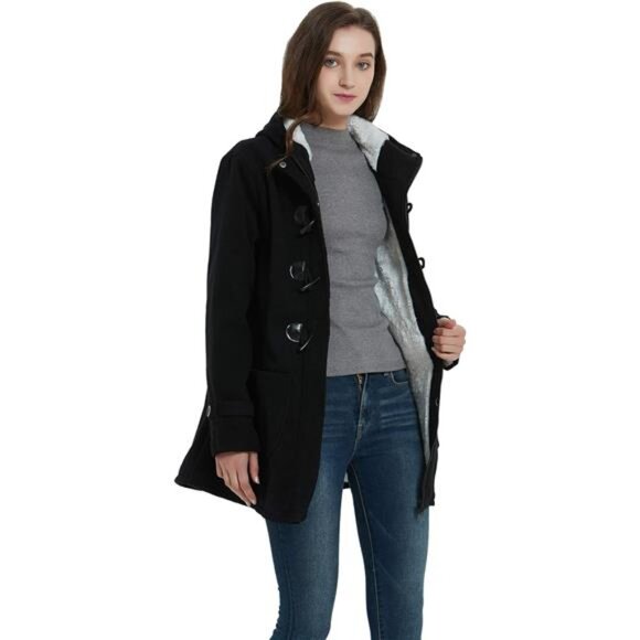 VOGRYE Womens Winter Fashion Outdoor Warm Wool Blended Classic Pea Coat Jacket - Picture 6 of 7